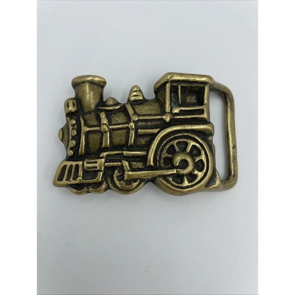 VINTAGE SOLID BRASS BELT BUCKLE LOCOMOTIVE Train Country Core